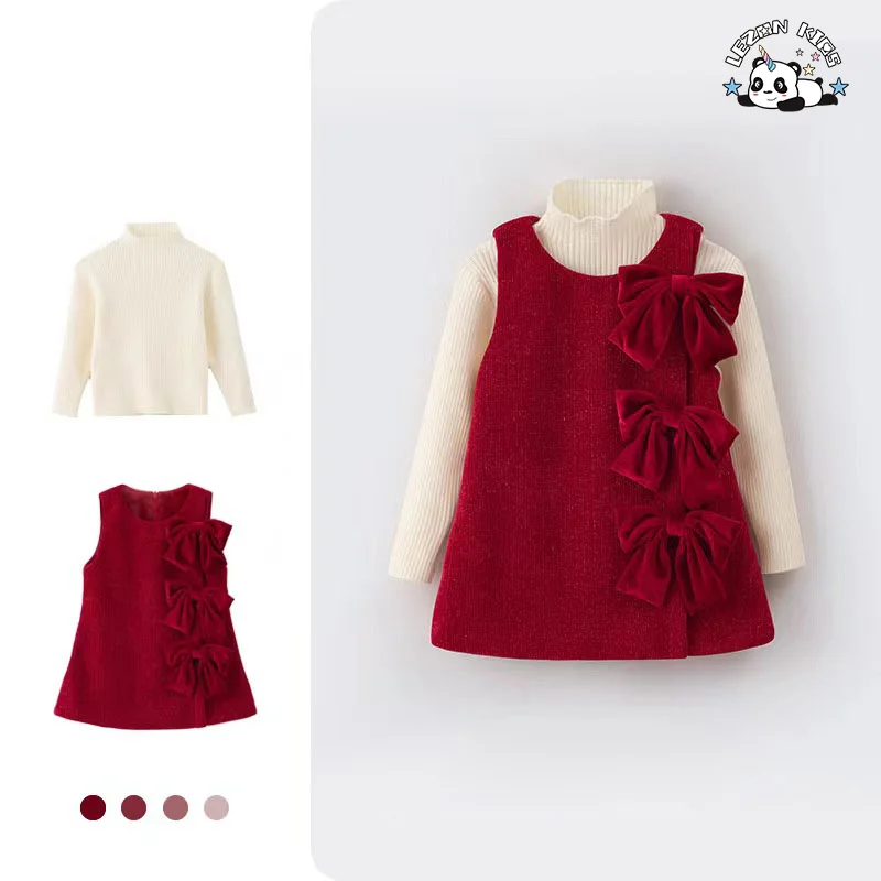 LEZONKIDS - Customization Winter Elegant Long Sleeve Dress Clothes Fashion Girls Clothing Dress Set
